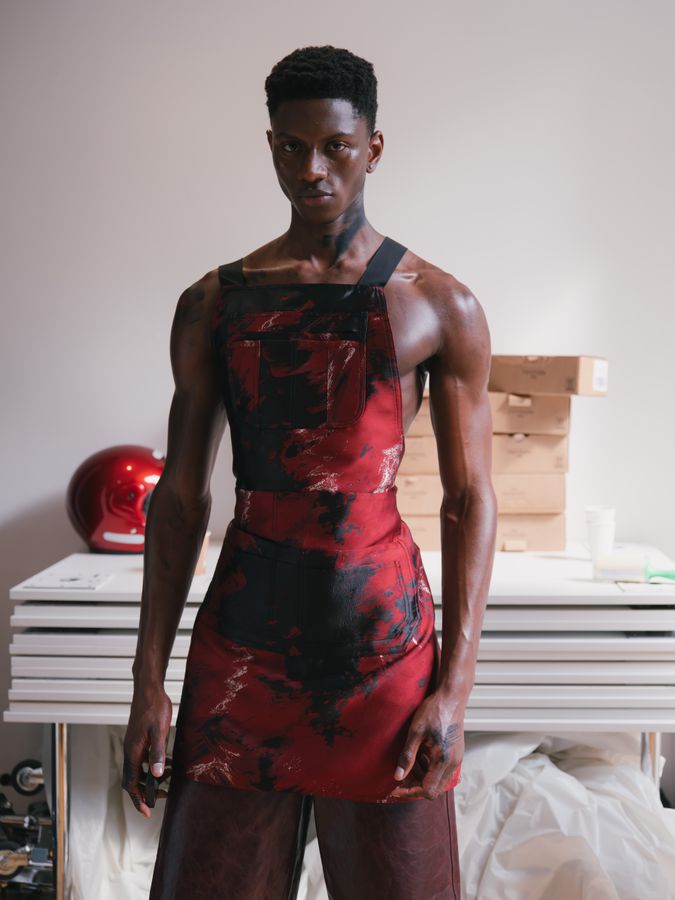 Fitting in a red printed dress